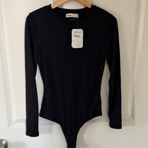 Elodie Black Ribbed Crewneck Long Sleeve Bodysuit